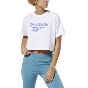 Koszulki Damskie Reebok Classic Vector Cropped Białe PL 01OIZHF